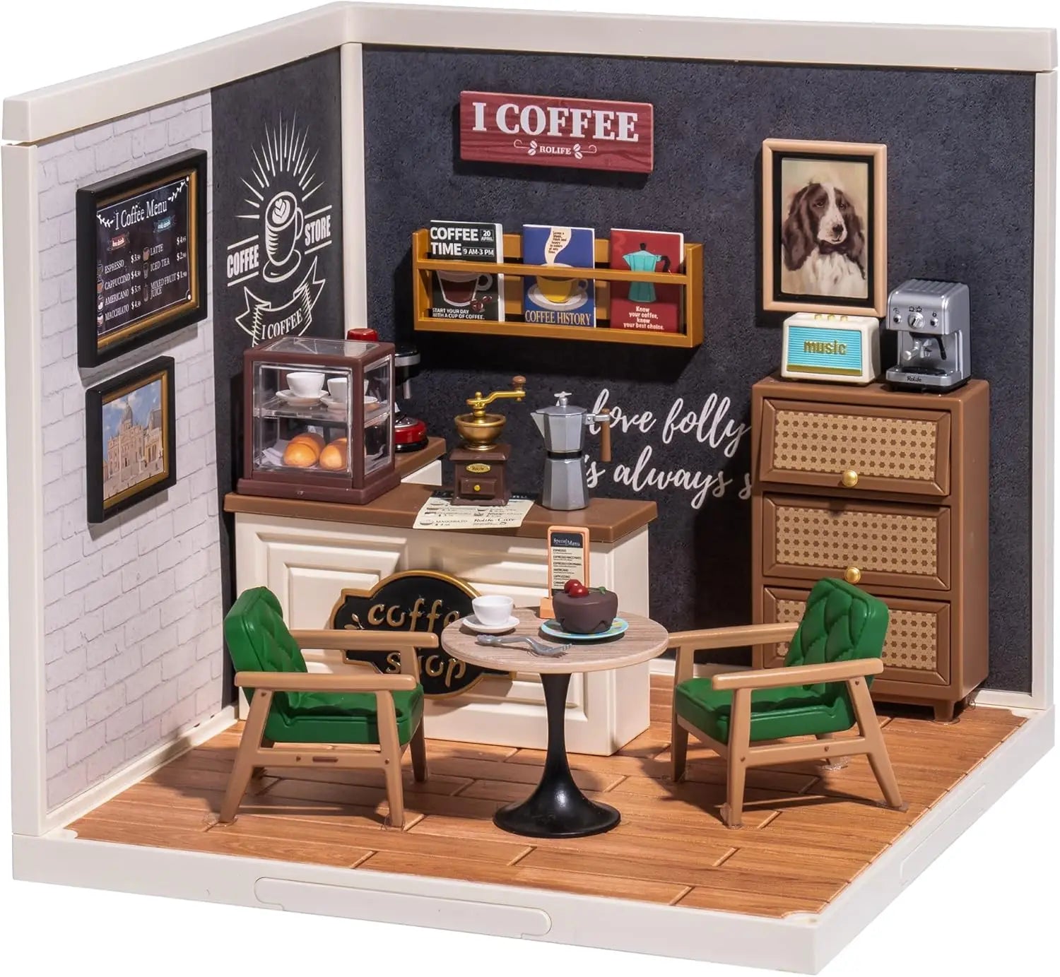 Robotime Mini Dollhouse Kit 1:20 Fruit Store Cafe with LED Lights DIY Gift for Teens Adults
