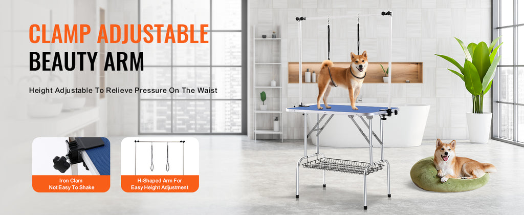 SucceBuy Pet Grooming Table Two Arms with Clamp Dog Station Foldable Pets Stand for Medium Small Dogs with Grooming Loop