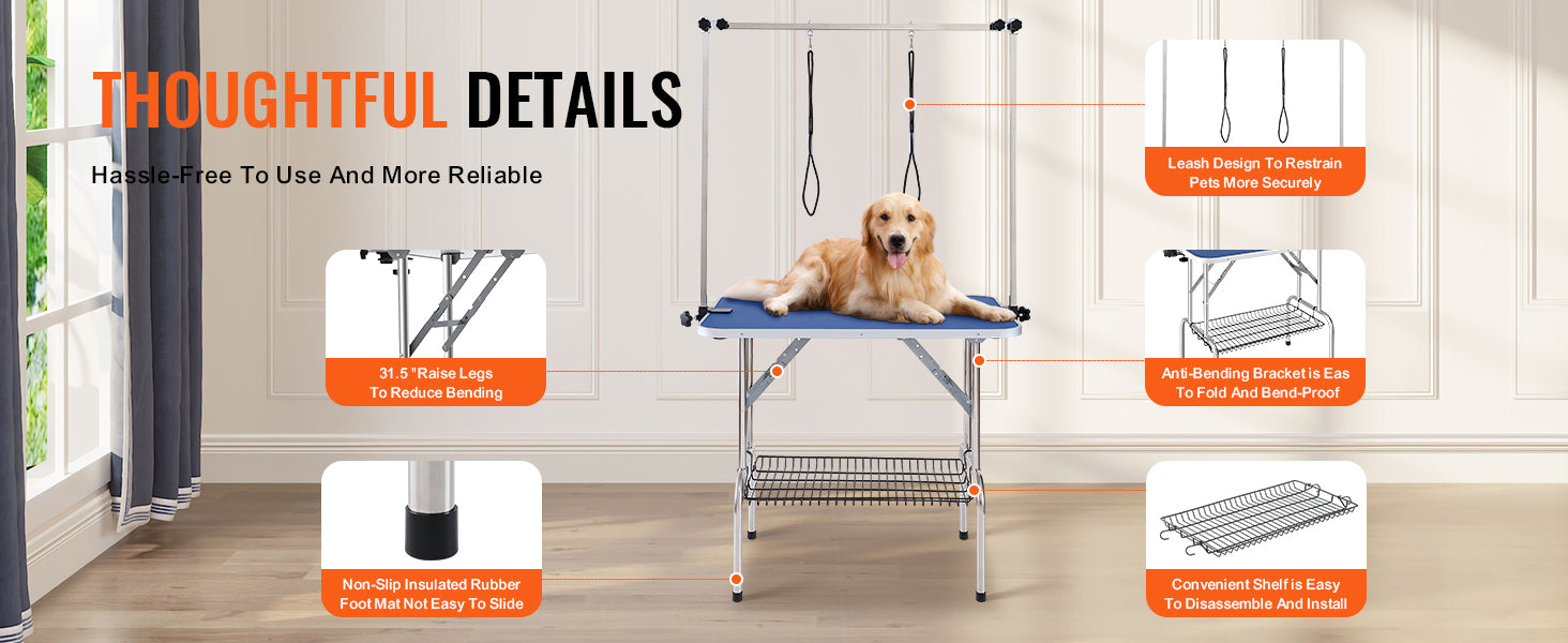 SucceBuy Pet Grooming Table Two Arms with Clamp Dog Station Foldable Pets Stand for Medium Small Dogs with Grooming Loop