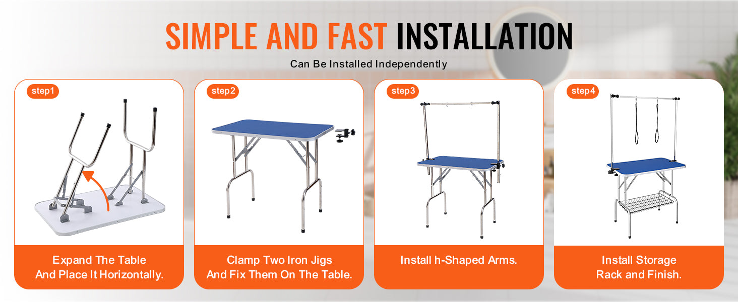 SucceBuy Pet Grooming Table Two Arms with Clamp Dog Station Foldable Pets Stand for Medium Small Dogs with Grooming Loop