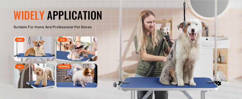 SucceBuy Pet Grooming Table Two Arms with Clamp Dog Station Foldable Pets Stand for Medium Small Dogs with Grooming Loop